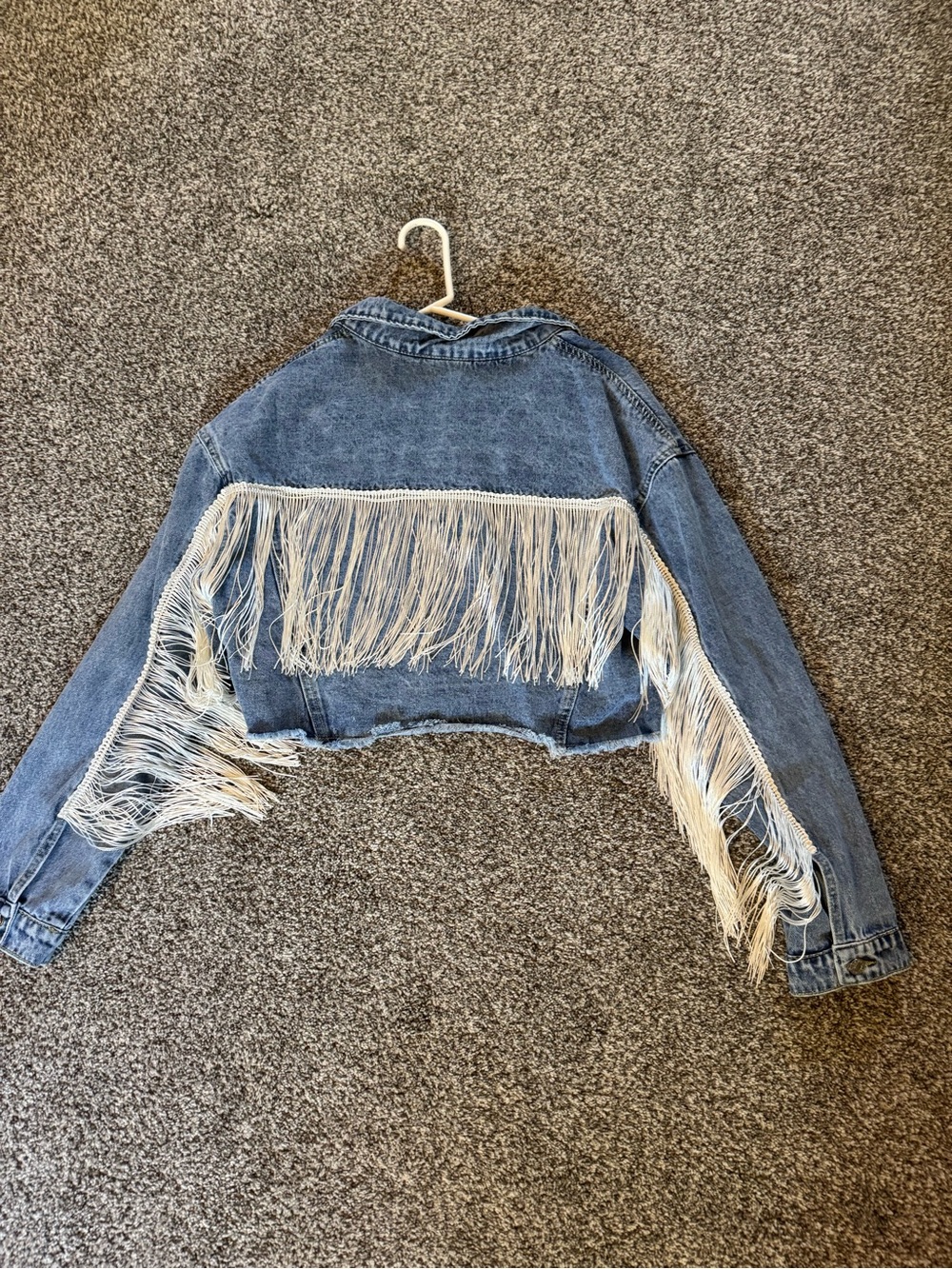 SHEIN Light Blue Denim Fringe Cropped Jacket - Picture 4 of 7